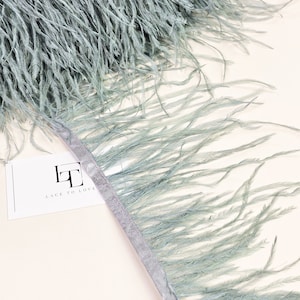 Gray green ostrich feather fringe, natural dyed ostrich feather hair trimming on ribbon, sold by the yard, MC065