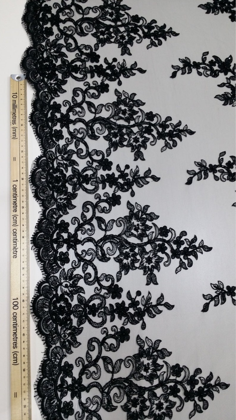 Beaded black lace fabric Sequin lace French lace fabric | Etsy
