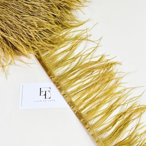 Mustard green ostrich feather fringe, real feathers on ribbon, natural ostrich hair feather, feather decoration MC035