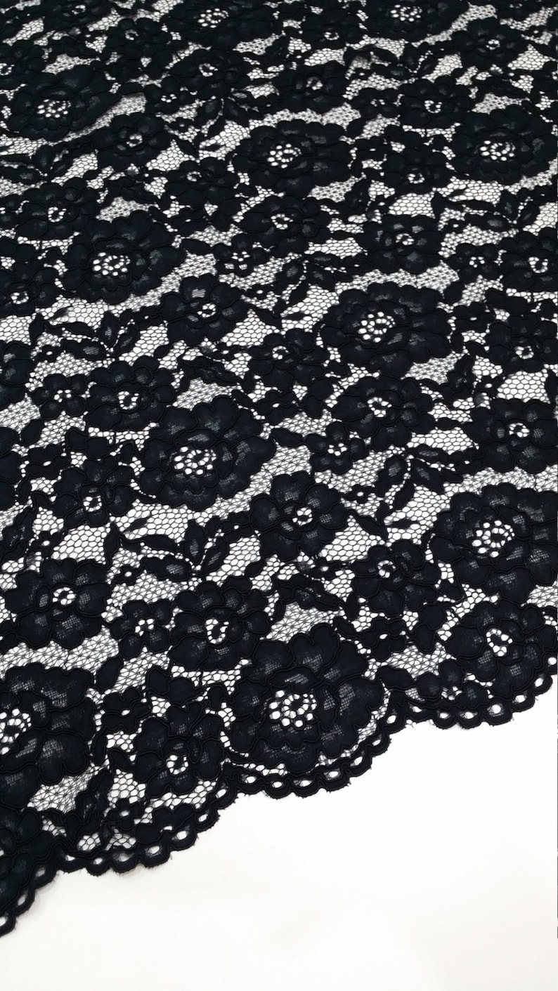 Black lace fabric by the yard French Lace Embroidered lace Etsy
