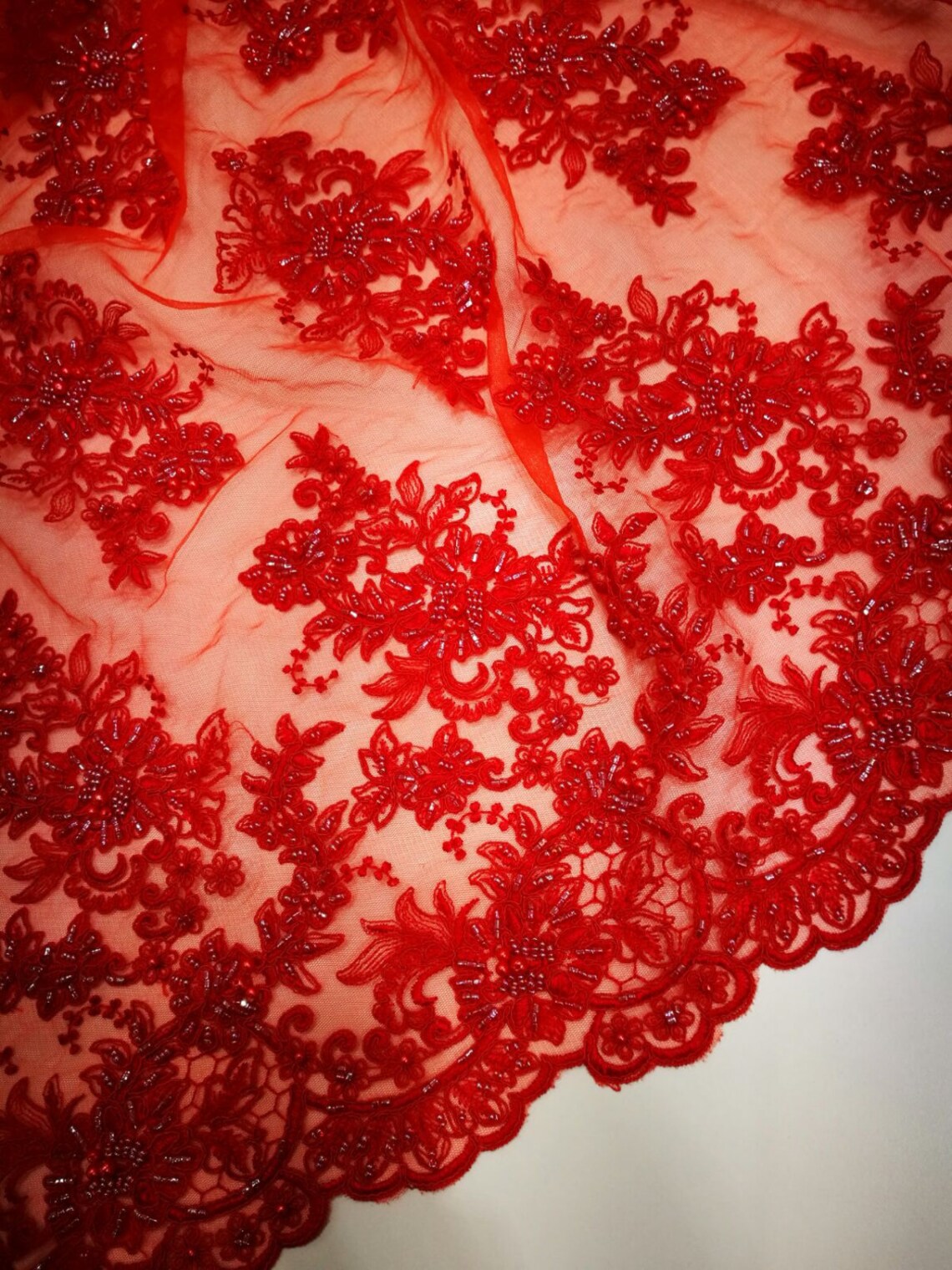Red Lace Fabric by the Yard French Lace Alencon Lace Bridal Etsy