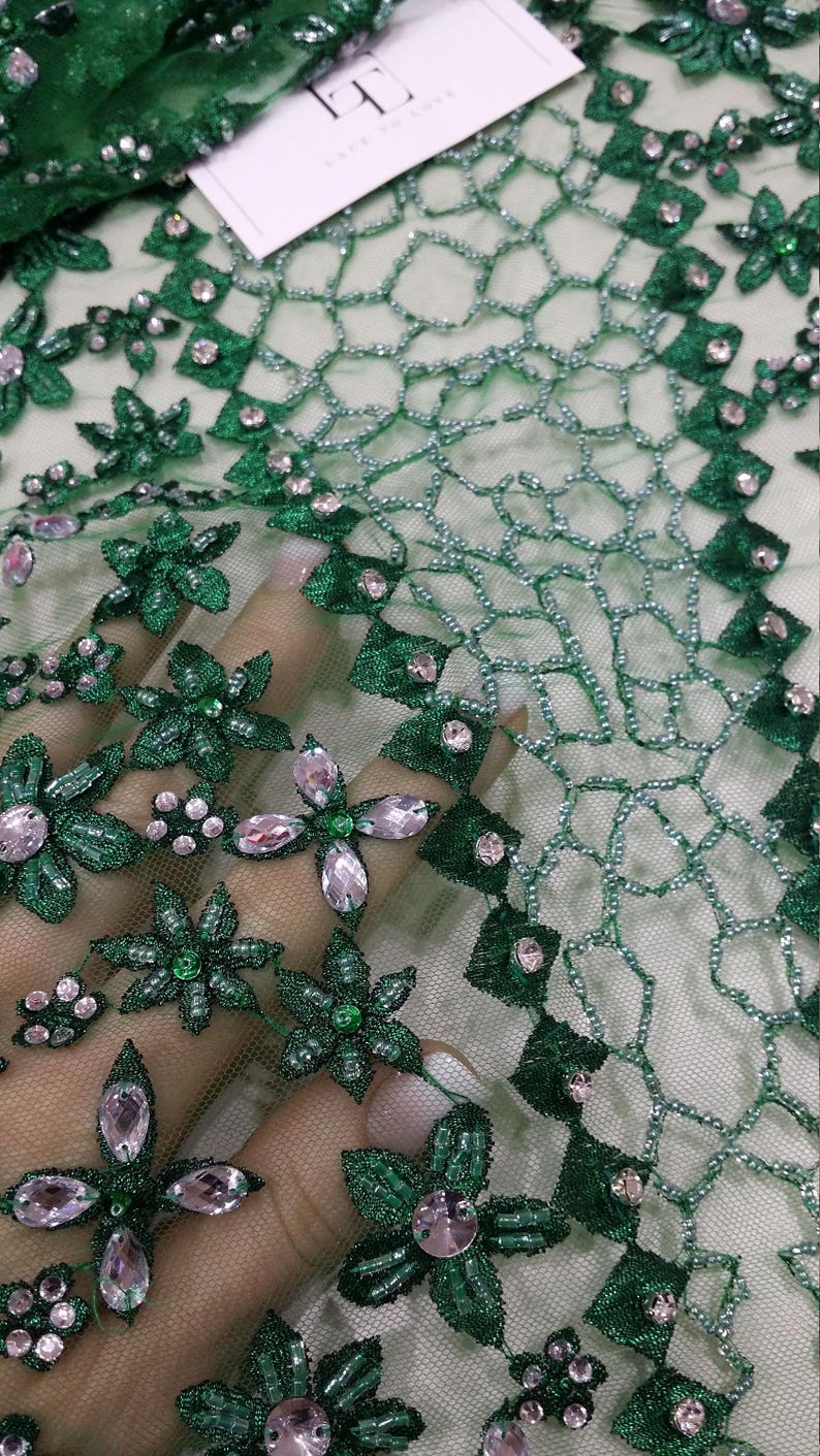 Bridal lace Embroidered Lace Floral lace LUX9125 Beaded green lace fabric Sequin lace Wedding lace French lace Chantilly lace