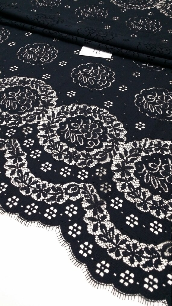 Black lace fabric by the yard France Lace Embroidery lace Etsy