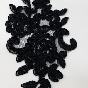 Applicazione in pizzo nero, pizzo nero, applicazione in pizzo Chantilly francese, pizzo 3D, applicazione da sposa, Applicazione, M0020
