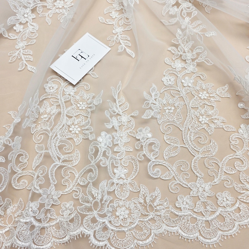 Ivory lace fabric by the yard French Lace Embroidered lace Wedding Lace Bridal lace White Lace Veil lace Lingerie Lace Alencon Lace EVS020B image 16