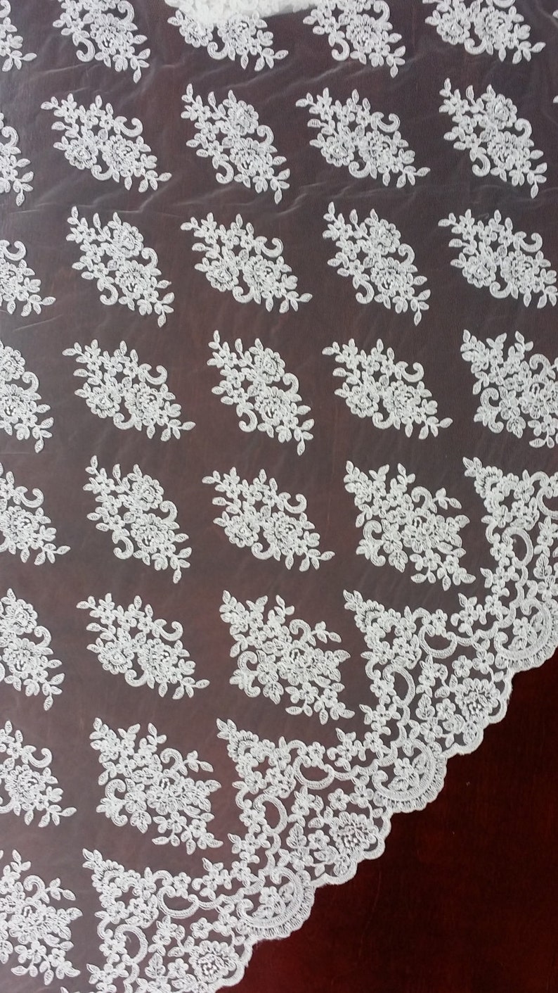 Ivory lace fabric, Embroidered lace, French Lace, Wedding Lace, Bridal lace, White Lace, Veil lace, Lingerie Lace, Alencon Lace KSBY61575C_1 zdjęcie 1