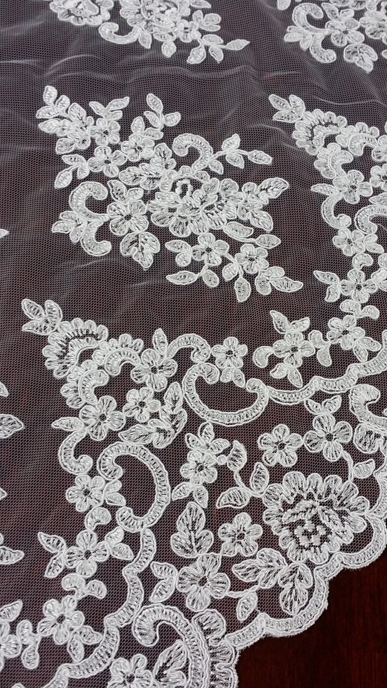 Ivory lace fabric, Embroidered lace, French Lace, Wedding Lace, Bridal lace, White Lace, Veil lace, Lingerie Lace, Alencon Lace KSBY61575C_1 zdjęcie 2
