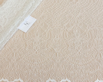 Zarte weiße Französische Spitze Stoff, Chantilly Wimpern Spitze Stoff Meterware EVS225NC