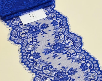 Royal blue lace Trim, French Lace, Chantilly Lace, Bridal lace, Wedding Lace, Garter lace, Evening dress lace, Lingerie Lace, EVSL097C