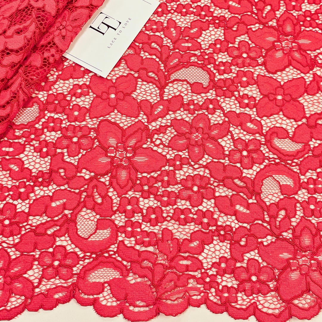Light Red Lace Pinkish Red Lace Fabric, Guipure Lace, Alencon Lace, Bridal Wedding ...