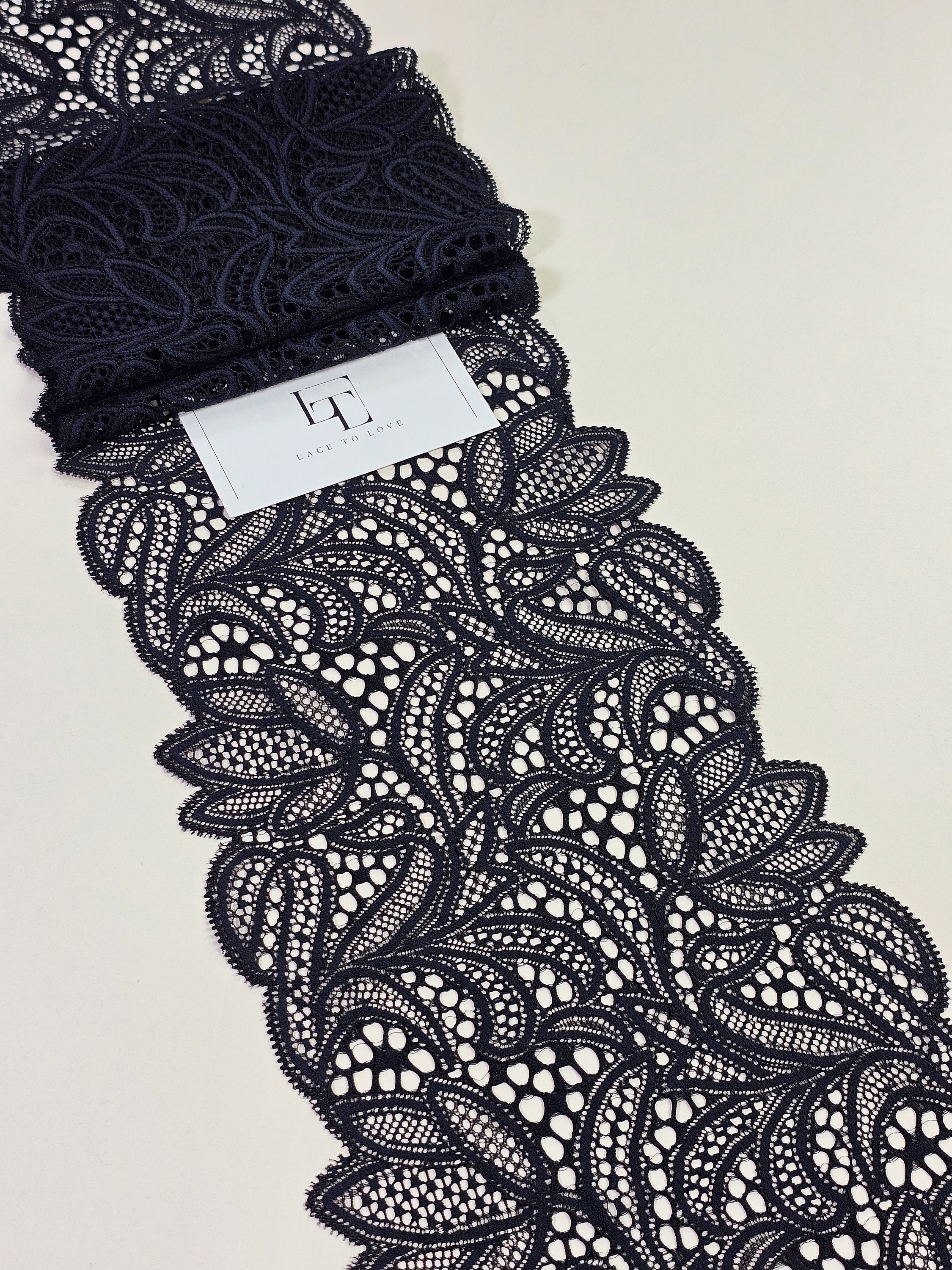 Adorno de encaje elástico negro, vendido cortado a medida, LMT6001 - Etsy  México, image size:2250x3000
