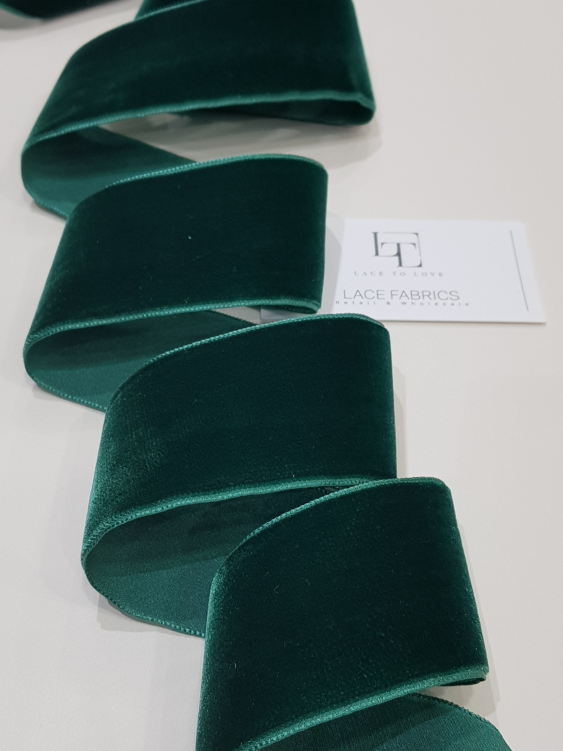 5 Yards 1 Inches Velvet Ribbon in Forest Green RY01-163 