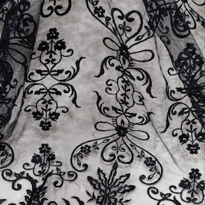 Tela de encaje negro, material de encaje francés bordado, tela de encaje para vestido de novia, encaje para velo de vestido, encaje para lencería, encaje de Alencon, EVS147C