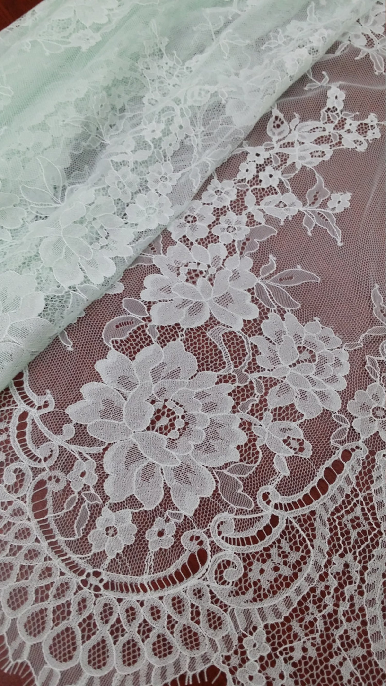 Mint green lace fabric French lace Chantilly lace Bridal Etsy