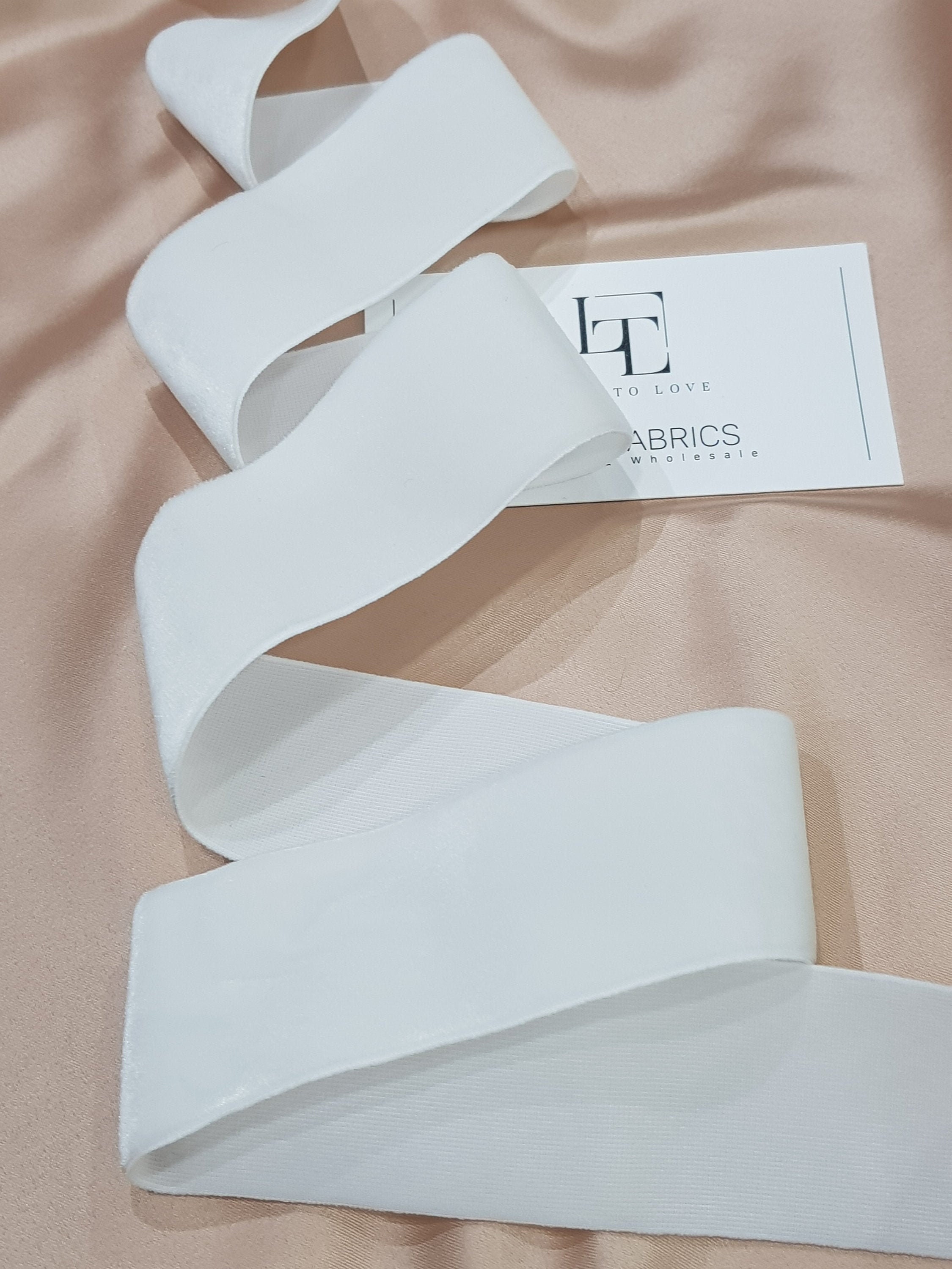 Ivory Elastic Velvet Ribbon by the Yard, Wide Velvet Ribbon Ivory