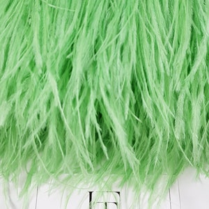Green natural ostrich feather fringe, feather trimming on ribbon, natural ostrich hair feather, feather decoration MC068