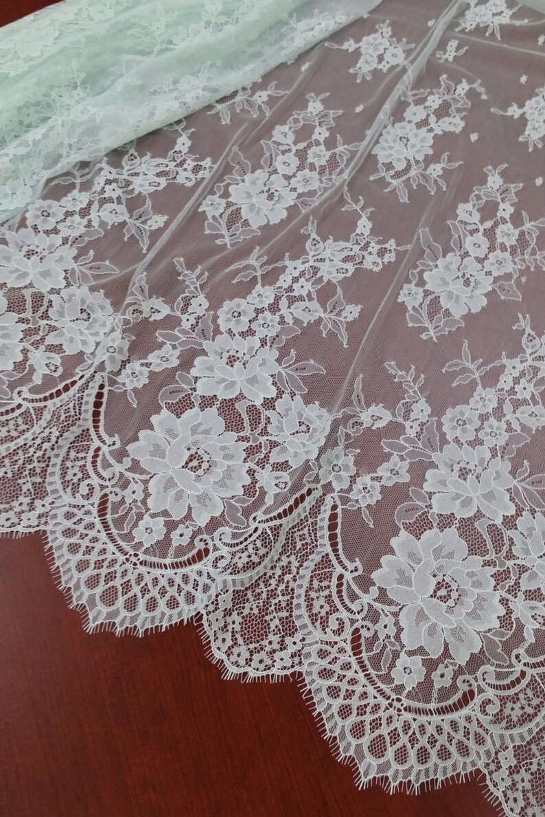 Mint green lace fabric French lace Chantilly lace Bridal Etsy
