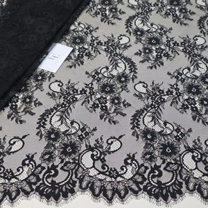 Black soft French lace fabric, delicate eyelash Chantilly lace fabric sold by the yard, LJK10105