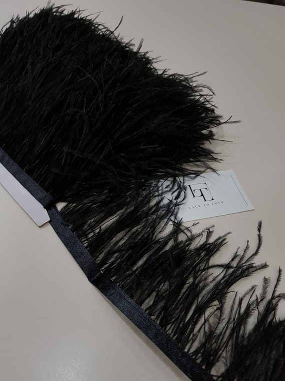 Black Ostrich Feather Fringe, Feather Trimming With Ribbon, Natural Ostrich  Hair Feather, Feather Decoration, by the Yard, MC007 