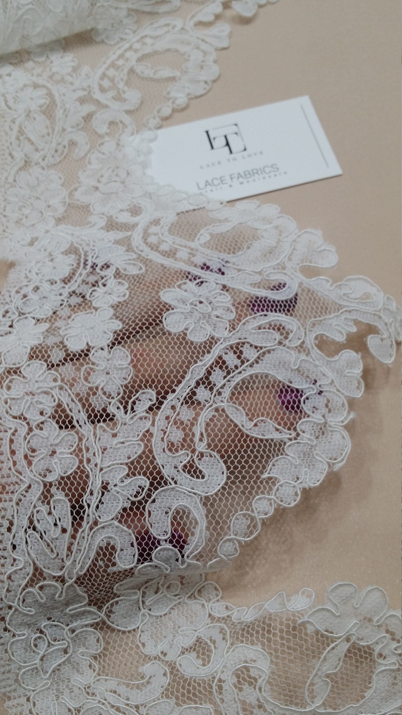 Ivory Lace Trimming by the yard, French Lace, Alencon Lace, Bridal Gown lace, Wedding Lace, White Lace, Veil lace, Garter lace EEV2107 image 3