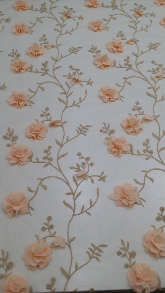 Tissu dentelle rose de saumon, tissu de rose luxe 3D dentelle, tissu dentelle de haute qualité Français chantilly, yard HF9004 brodé à la main de couleur pêche clair d332e8 Tissu dentelle rose de saumon, tissu de rose luxe 3D dentelle, tissu dentelle de haute qualité Français chantilly, yard HF9004 brodé à la main de couleur pêche clair d332e8