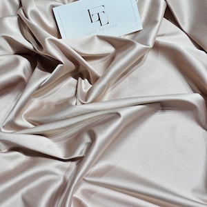 Pale beige stretch satin fabric by the yard, light beige satin skirt fabric, skin color lingerie satin fabric, LS6791