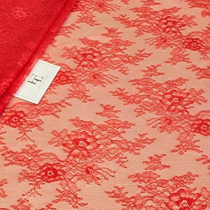 Tissu dentelle rouge, tissu floral délicat de dentelle de Chantilly française, matériel de dentelle de voile de mariage de mariée, vendu par mètre, WD2001