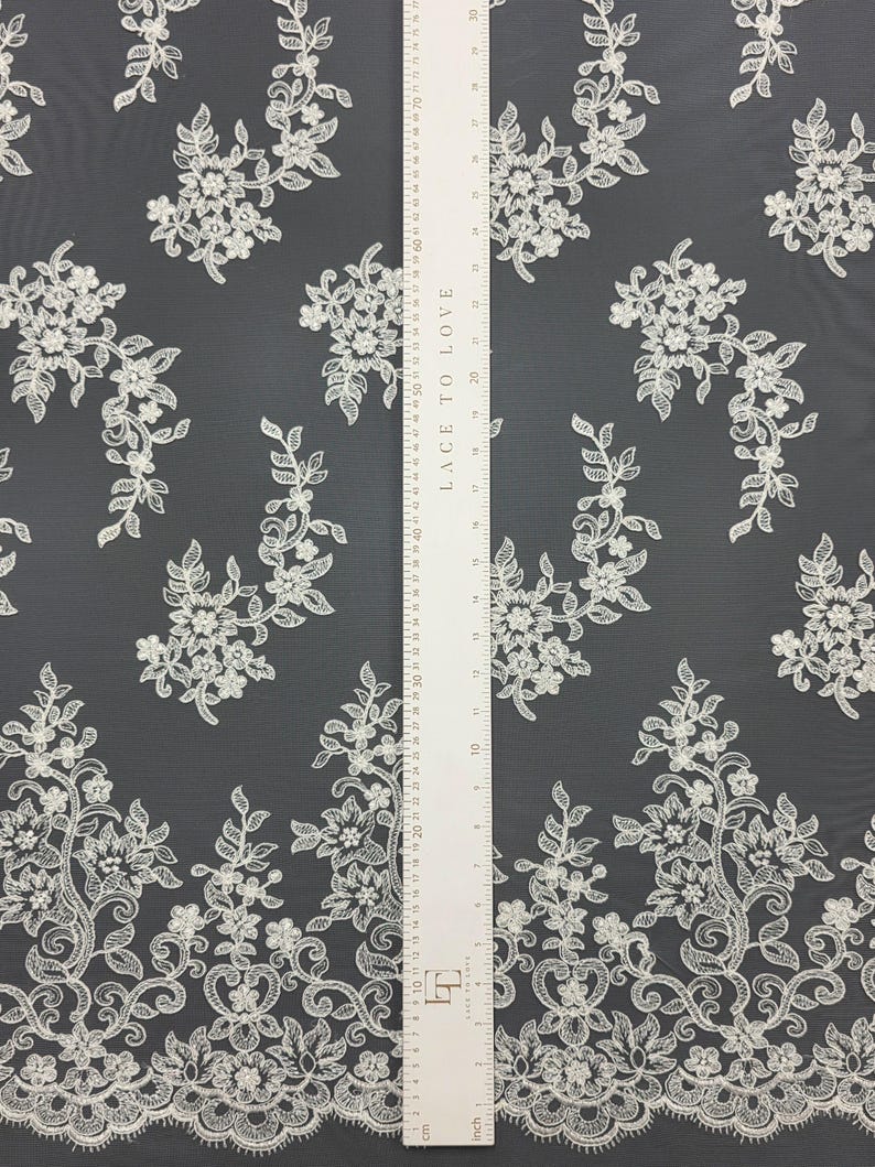 Ivory lace fabric by the yard French Lace Embroidered lace Wedding Lace Bridal lace White Lace Veil lace Lingerie Lace Alencon Lace EVS020B image 11
