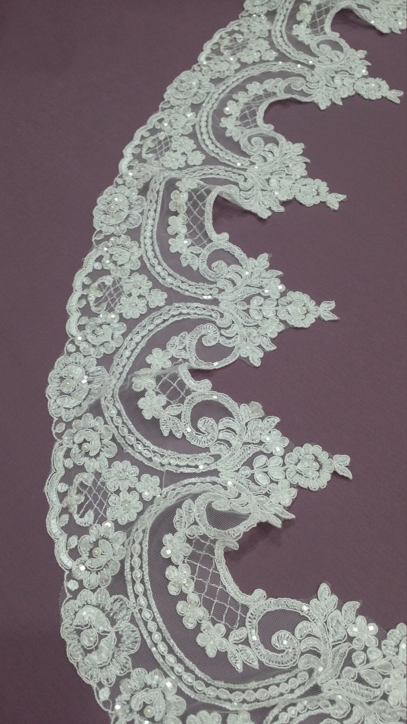 Beaded Ivory Lace Trimming Sequin Lace Trim Pearl Lace | Etsy