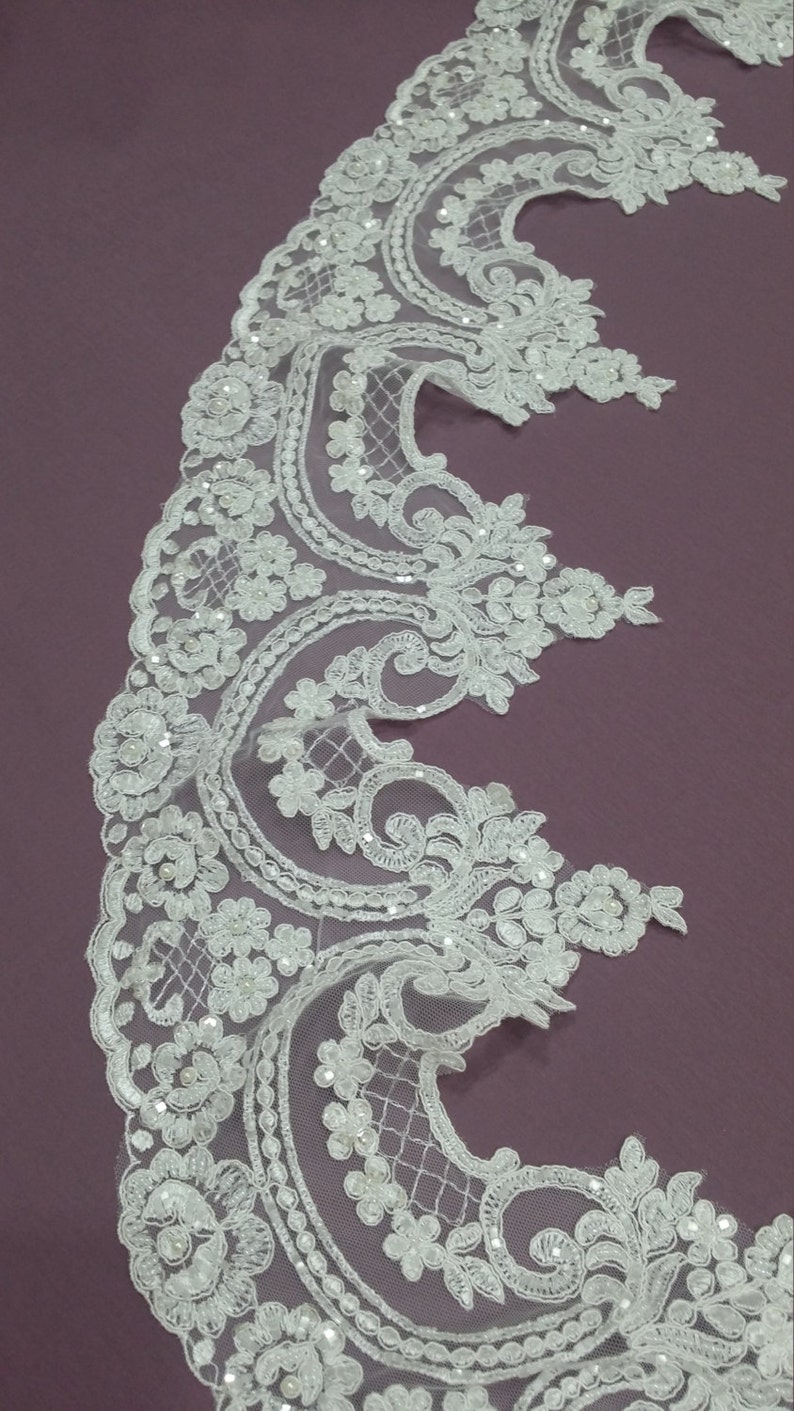French lace trim Chantilly lace Bridal lace Pearl lace Beaded ivory lace trimming White lace L1129-2 Wedding lace Sequin lace trim