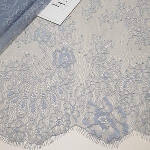 Blau-grauer französischer Chantilly-Spitzenstoff, lose Ware, LK5003