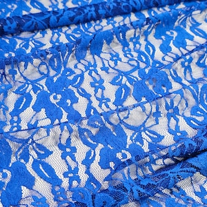 Tela de encaje nupcial francés azul real, delicada tela de encaje Chantilly vendida cortada a medida, V040