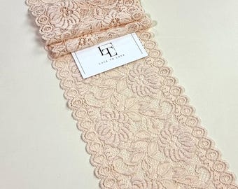 Light beige stretch lace trim, elastic lace, wedding lace, lingerie lace trimming LD57301