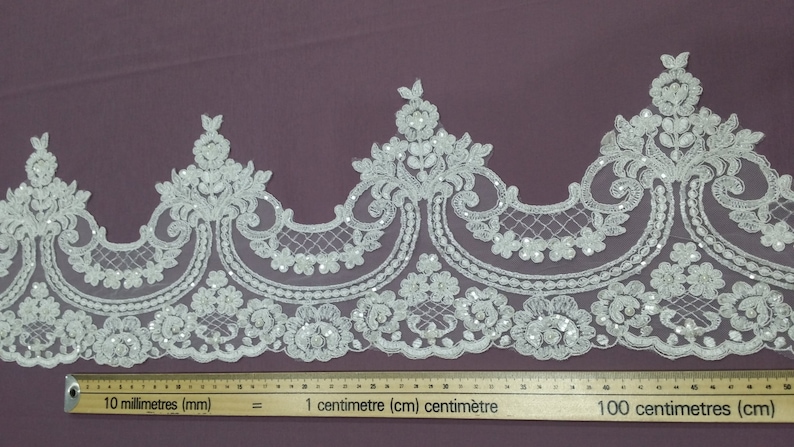French lace trim Chantilly lace Bridal lace Pearl lace Beaded ivory lace trimming White lace L1129-2 Wedding lace Sequin lace trim