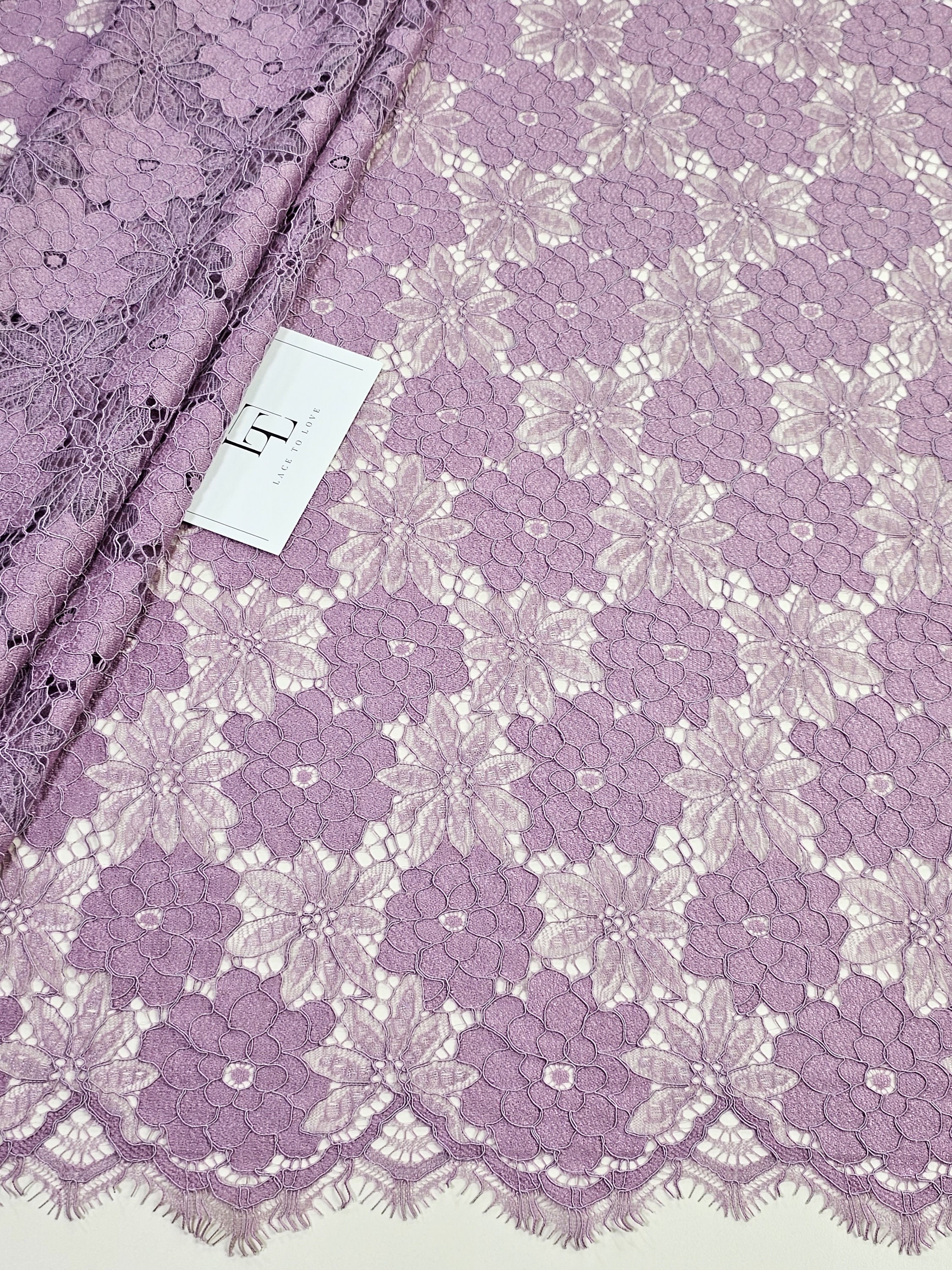 Purple Guipure lace fabric sold by the yard, floral violet Spanish alencon dress lace, J273942