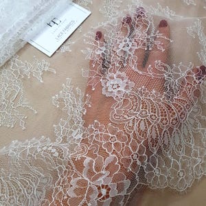 Off white lace fabric, Chantilly French lace material, bridal wedding veil lace cloth, scalloped eyelash lace, lingerie lace, WD6002