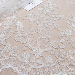 Ivory lace fabric by the yard French Lace Embroidered lace Wedding Lace Bridal lace White Lace Veil lace Lingerie Lace Alencon Lace EVS020B image 15