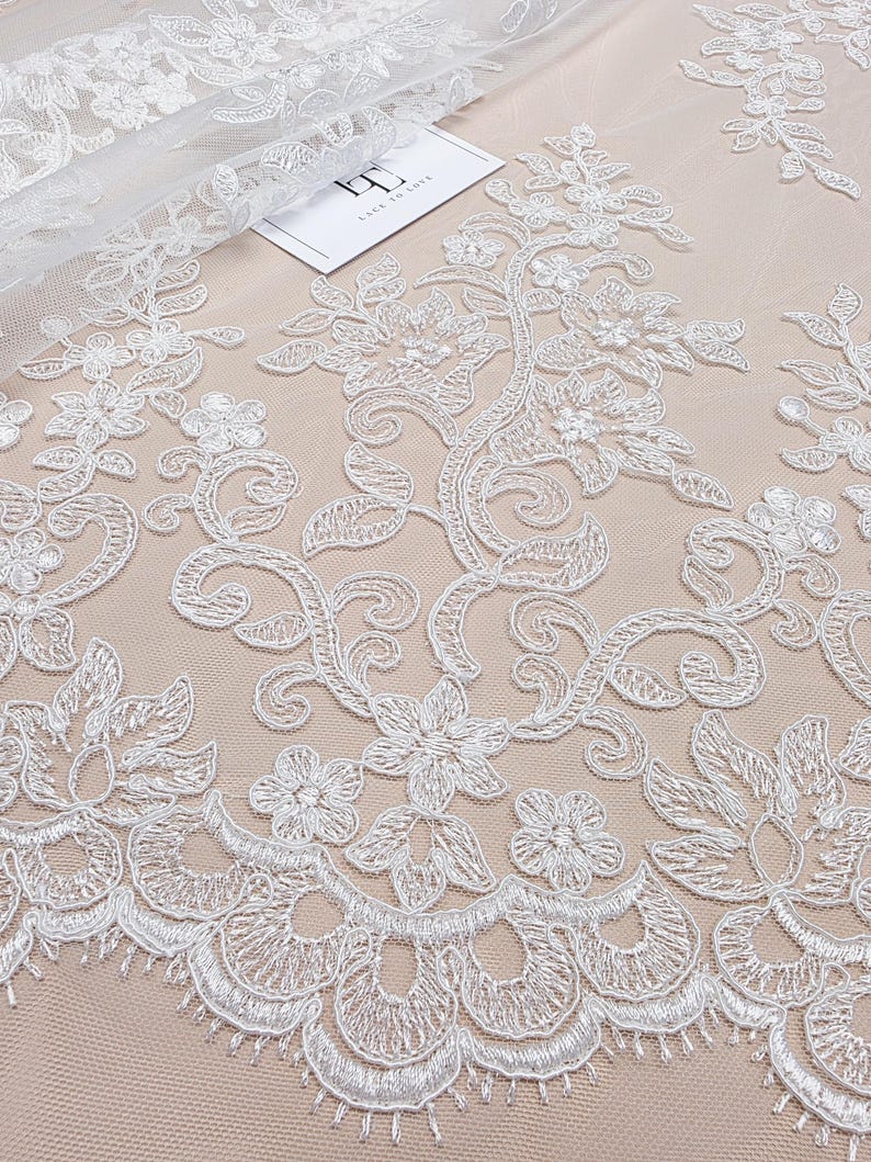 Ivory lace fabric by the yard French Lace Embroidered lace Wedding Lace Bridal lace White Lace Veil lace Lingerie Lace Alencon Lace EVS020B image 15
