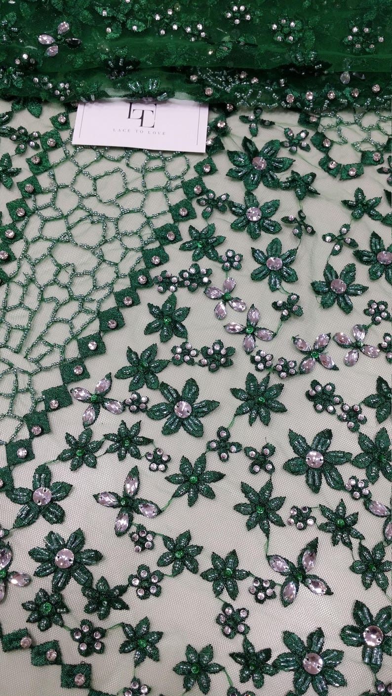 Bridal lace Embroidered Lace Floral lace LUX9125 Beaded green lace fabric Sequin lace Wedding lace French lace Chantilly lace