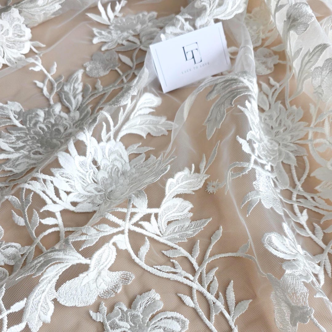 White Lace Fabric by the Yard, French Embroidered Wedding Bridal Cloth ...