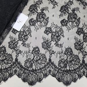 Schwarzer Spitzenstoff mit Kordel, französische Chantilly-Spitze, Brauthochzeitsspitze, Schleierspitze mit gezackter Spitze, Meterware verkauft, EVS081C