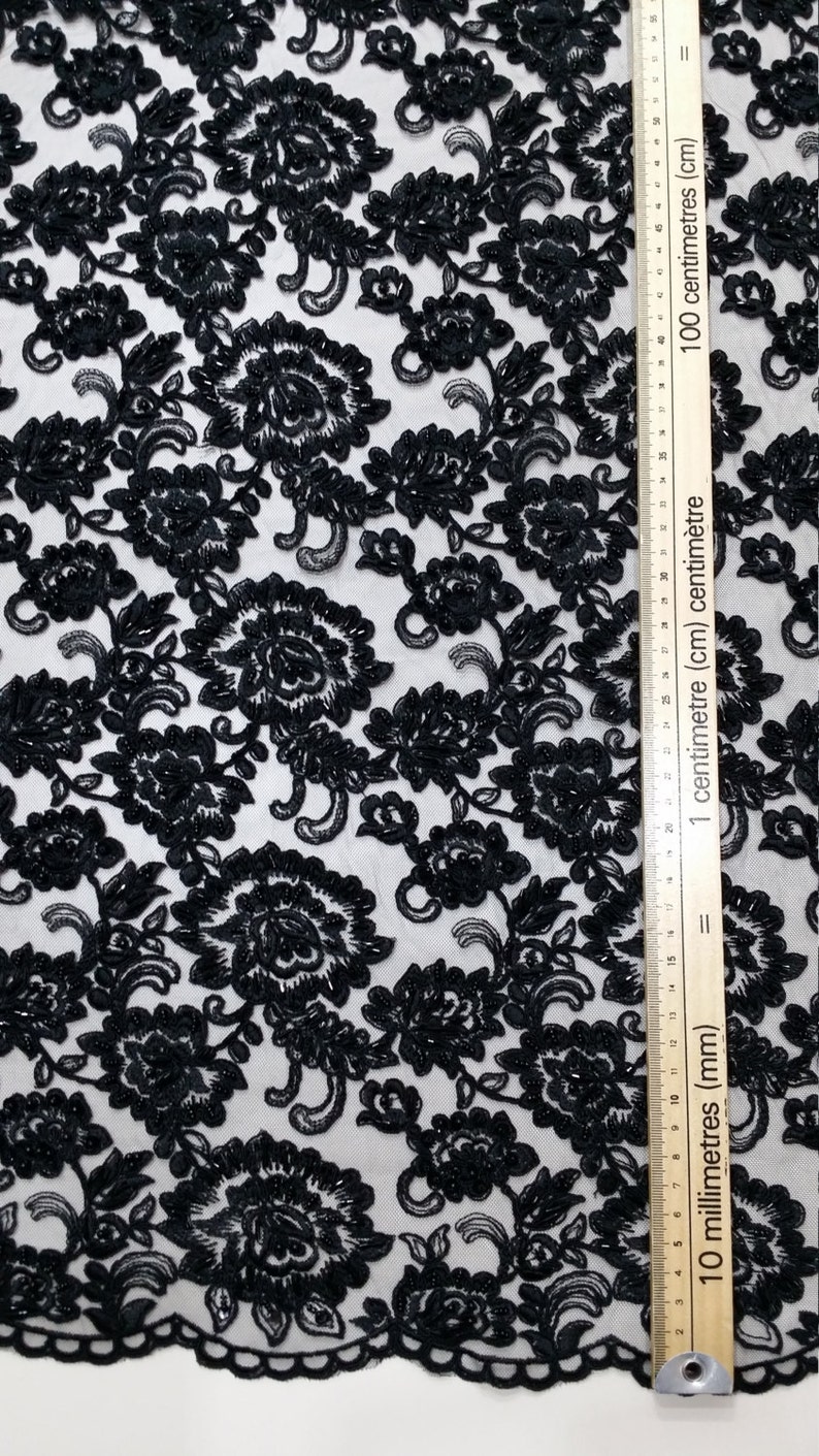 Black Beaded Lace Fabric Sequin Lace Beaded French Lace | Etsy