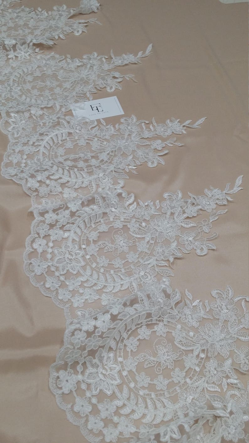 Ivory Lace Trimming, French Lace, Alencon Lace, tablecloth, Bridal Gown lace, Wedding Lace, White Lace, Veil lace, Garter lace EEV2127 image 1