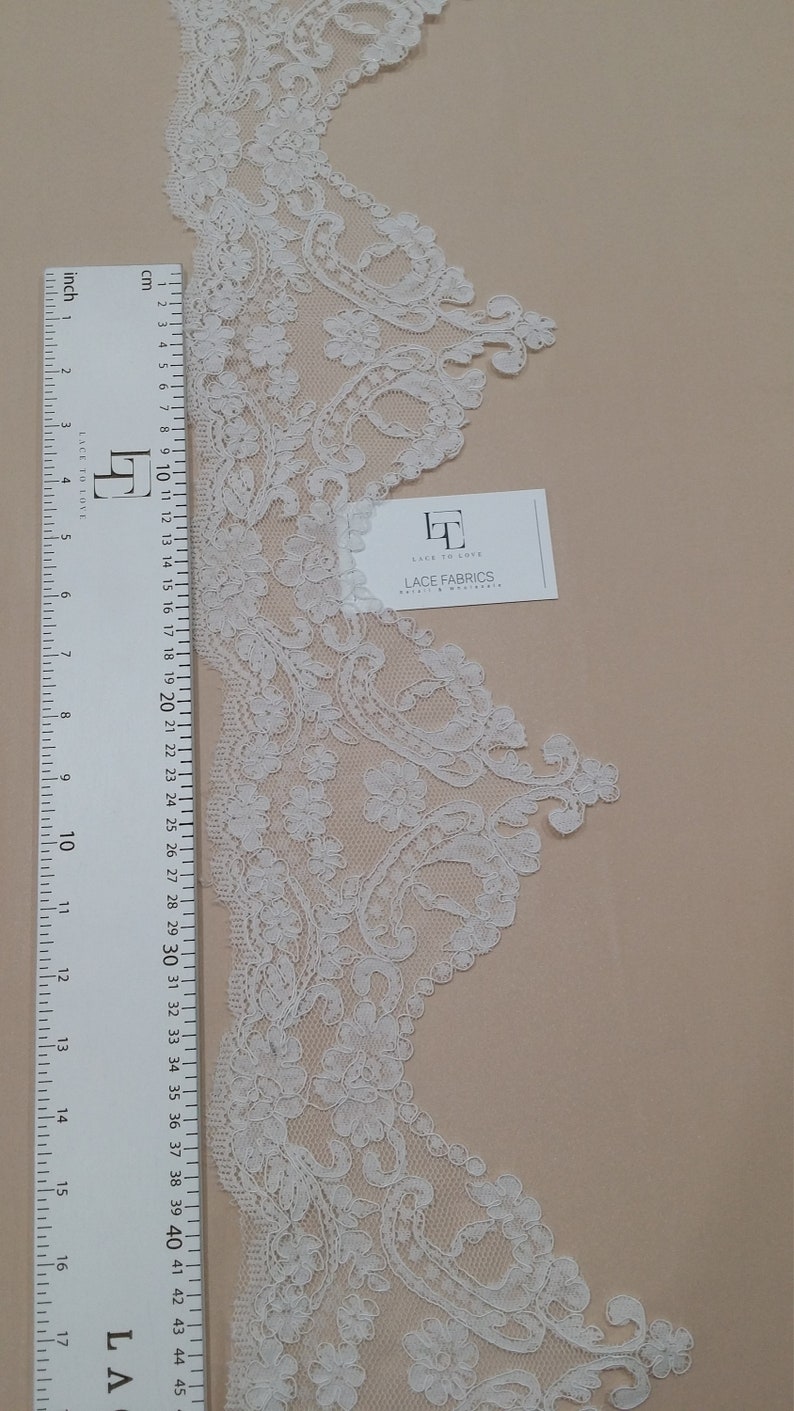 Ivory Lace Trimming by the yard, French Lace, Alencon Lace, Bridal Gown lace, Wedding Lace, White Lace, Veil lace, Garter lace EEV2107 imagem 5