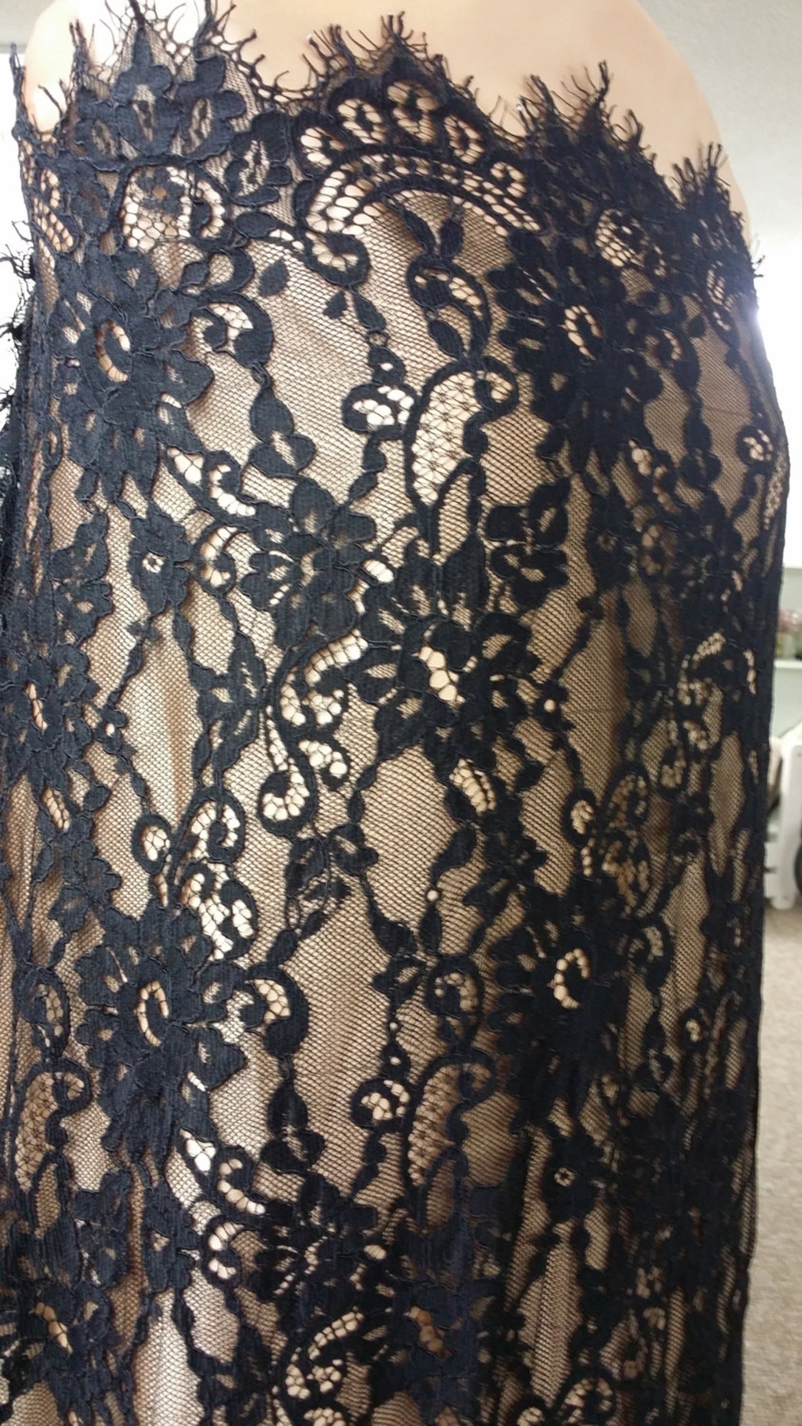 Black lace fabric by the yard Spanish Lace Embroidered lace Etsy