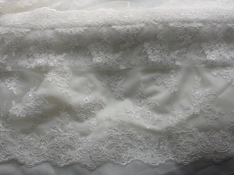 Ivory lace fabric French Lace Embroidered lace Wedding Lace Bridal lace White Lace Veil lace Lingerie Lace Alencon Lace KSBY6037C image 2