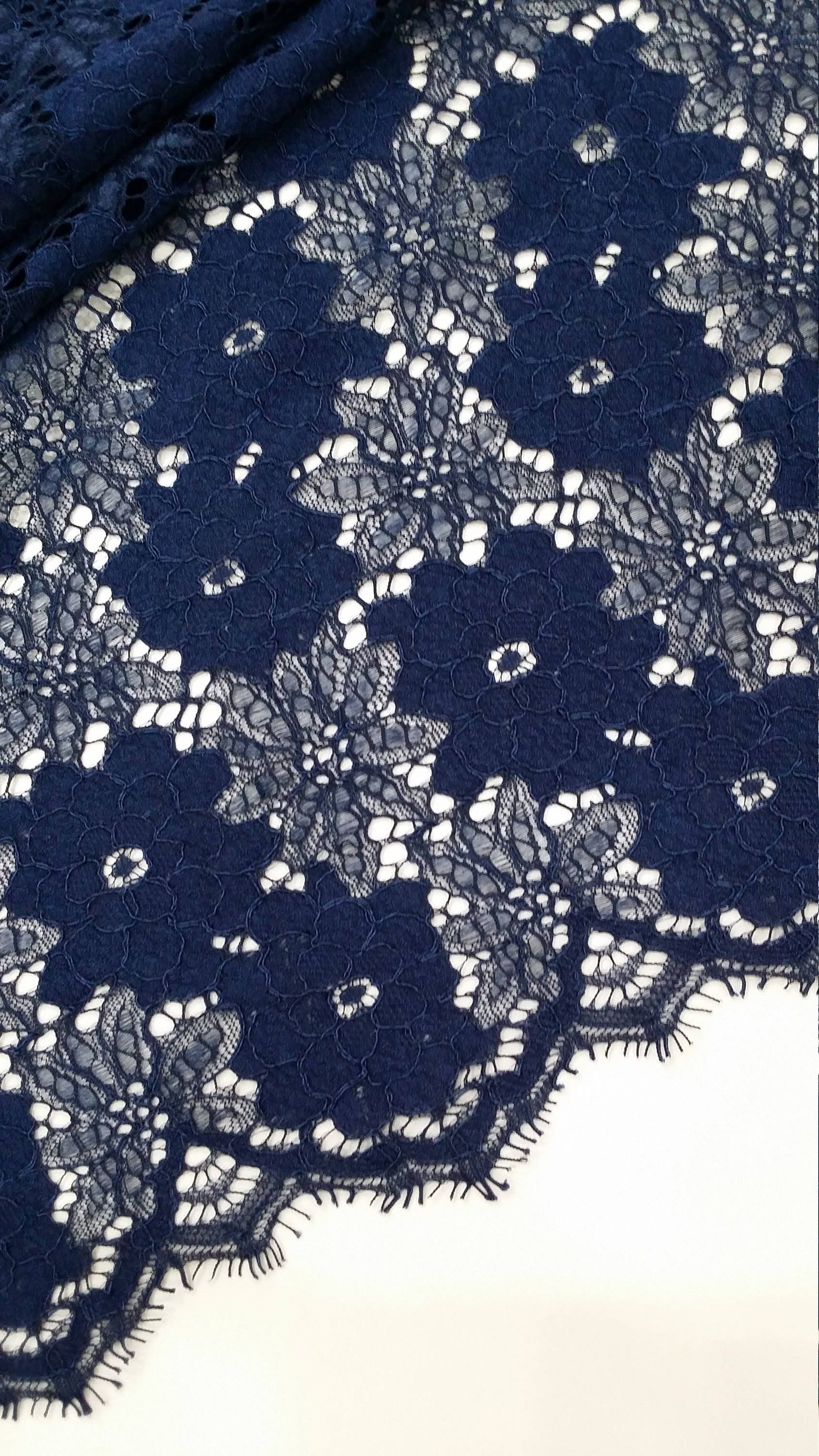 Blue Lace Fabric Navy Blue Lace Chantilly Lace Bridal Lace - Etsy India