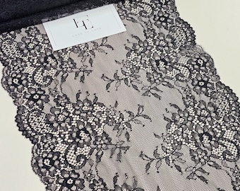 Black elastic stretch lace trimming, sold by the yard, LMT1501