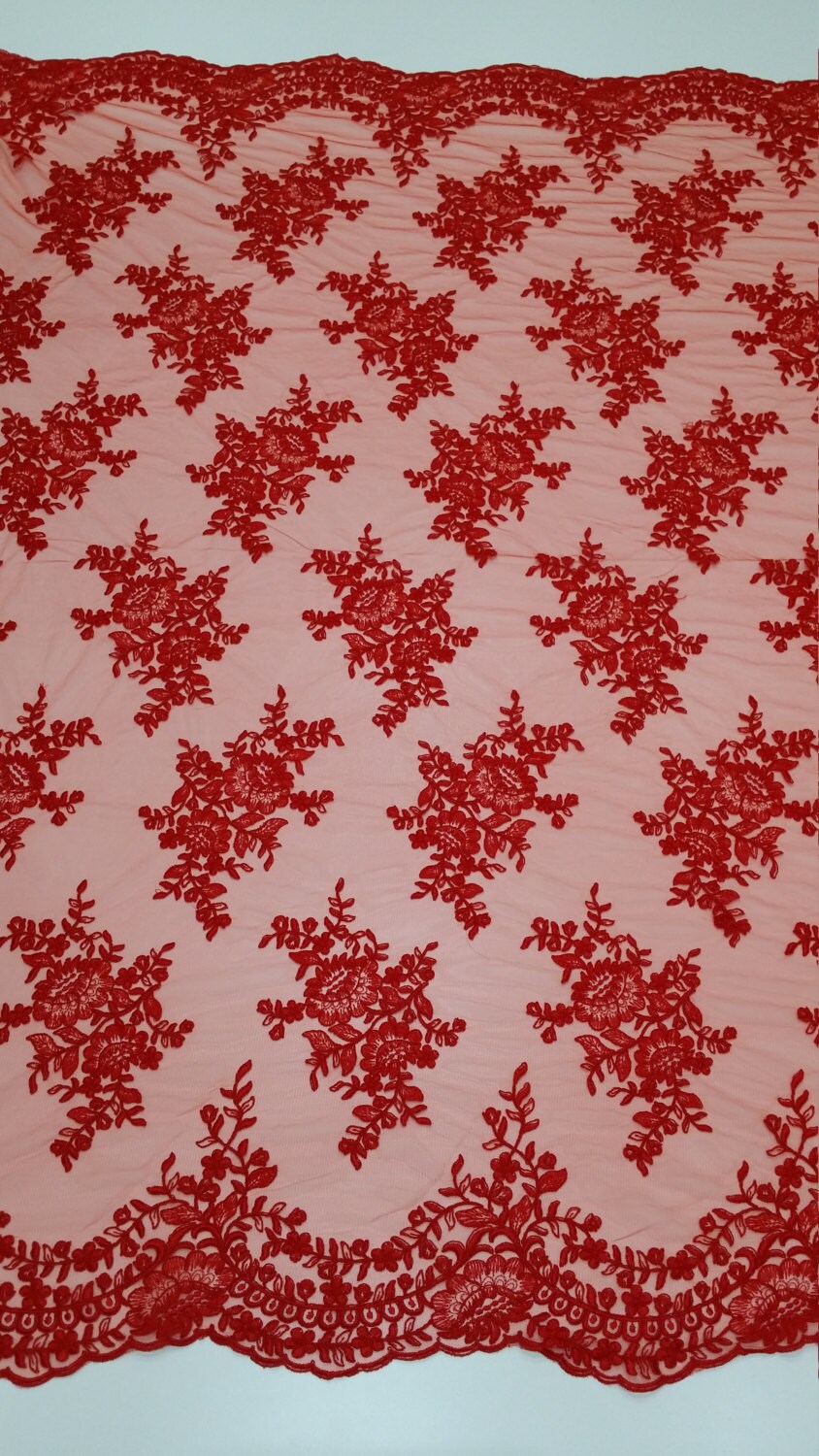 Red Embroidery Lace Fabric, Floral Pattern Lace Fabric EVS046C - Etsy