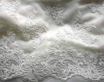 Ivory lace fabric French Lace Embroidered lace Wedding Lace Bridal lace White Lace Veil lace Lingerie Lace Alencon Lace KSBY6037C